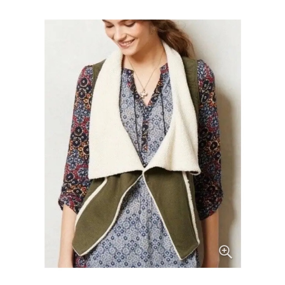 Anthropologie Saturday Sunday Olive Green Quilted Sherpa Vest